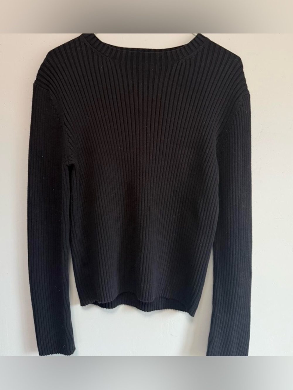 Black Ribbed Crewneck Sweater